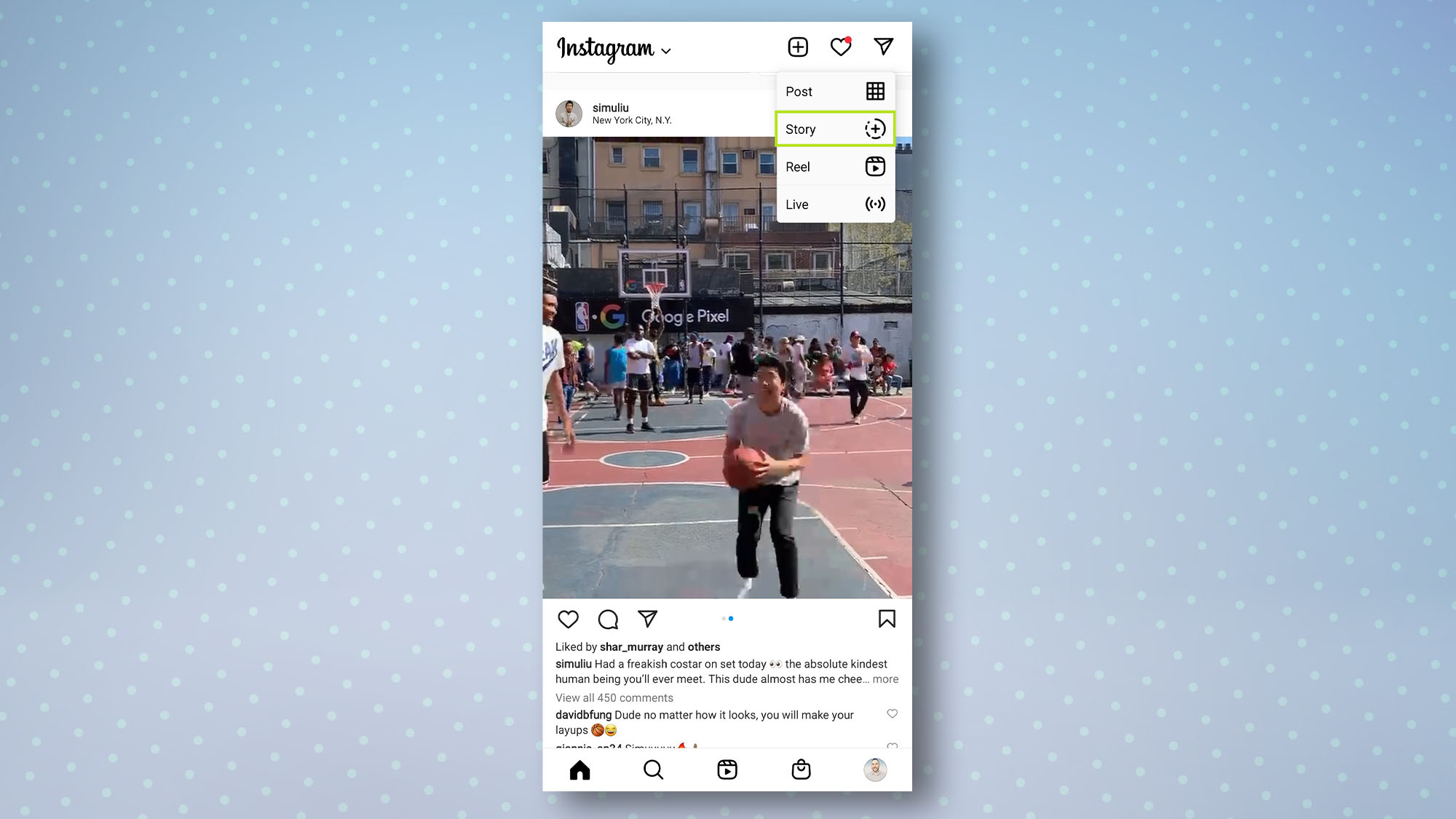 Instagram home page