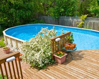 above ground pool integrated in deck