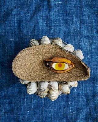Shell sculpture in the shape of an eye
