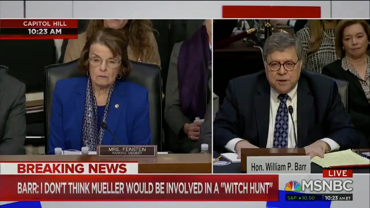 Attorney general nominee WIlliam Barr and Sen. Dianne Feinstein.