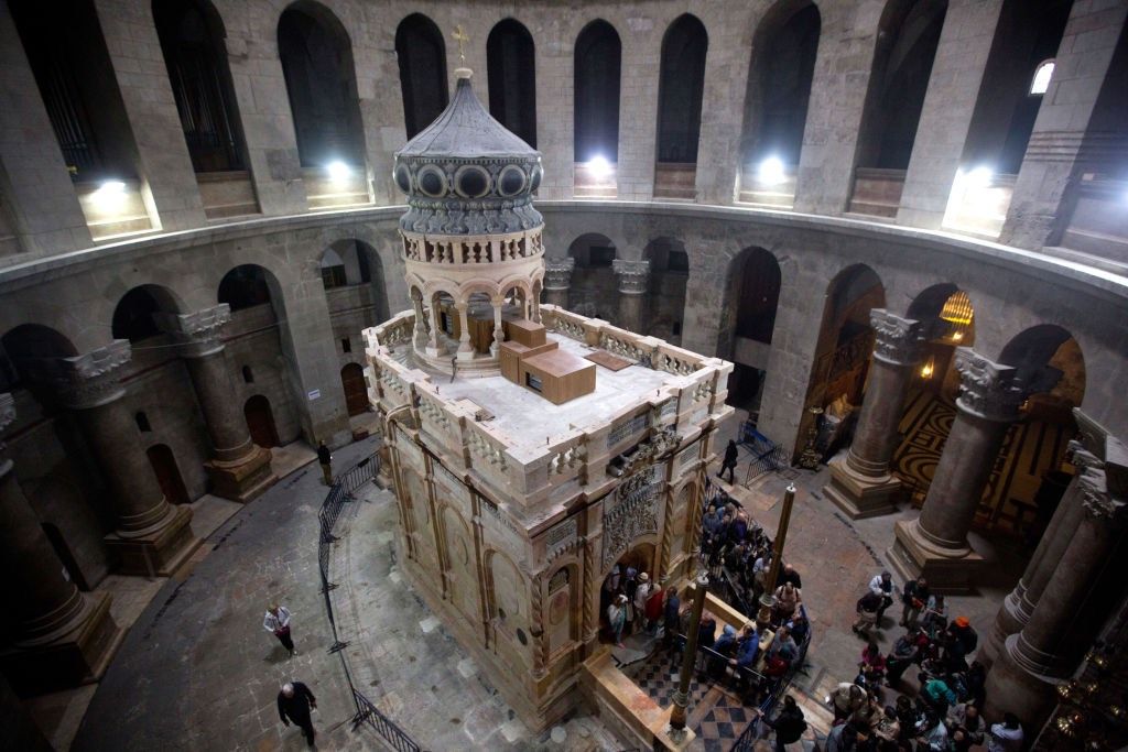 The tomb of Jesus Christ with the rotunda is seen in the Church of the Holy Sepulchre on March 21, 2017, in Jerusalem, Israel.