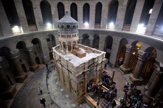 The tomb of Jesus Christ with the rotunda is seen in the Church of the Holy Sepulchre on March 21, 2017, in Jerusalem, Israel.