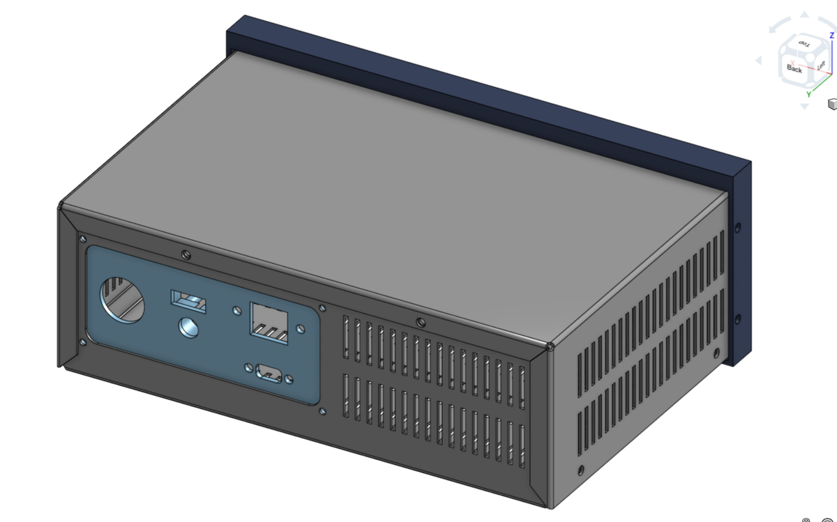 Rear panel design of Linamp in Onshape