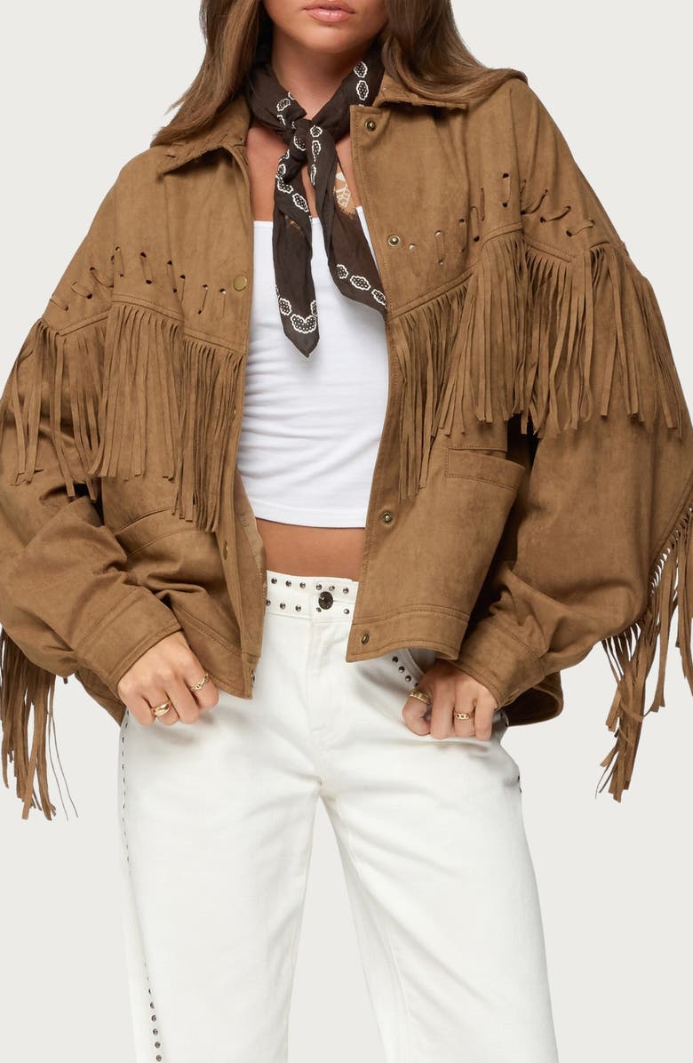 Evonka Fringe Faux Suede Jacket
