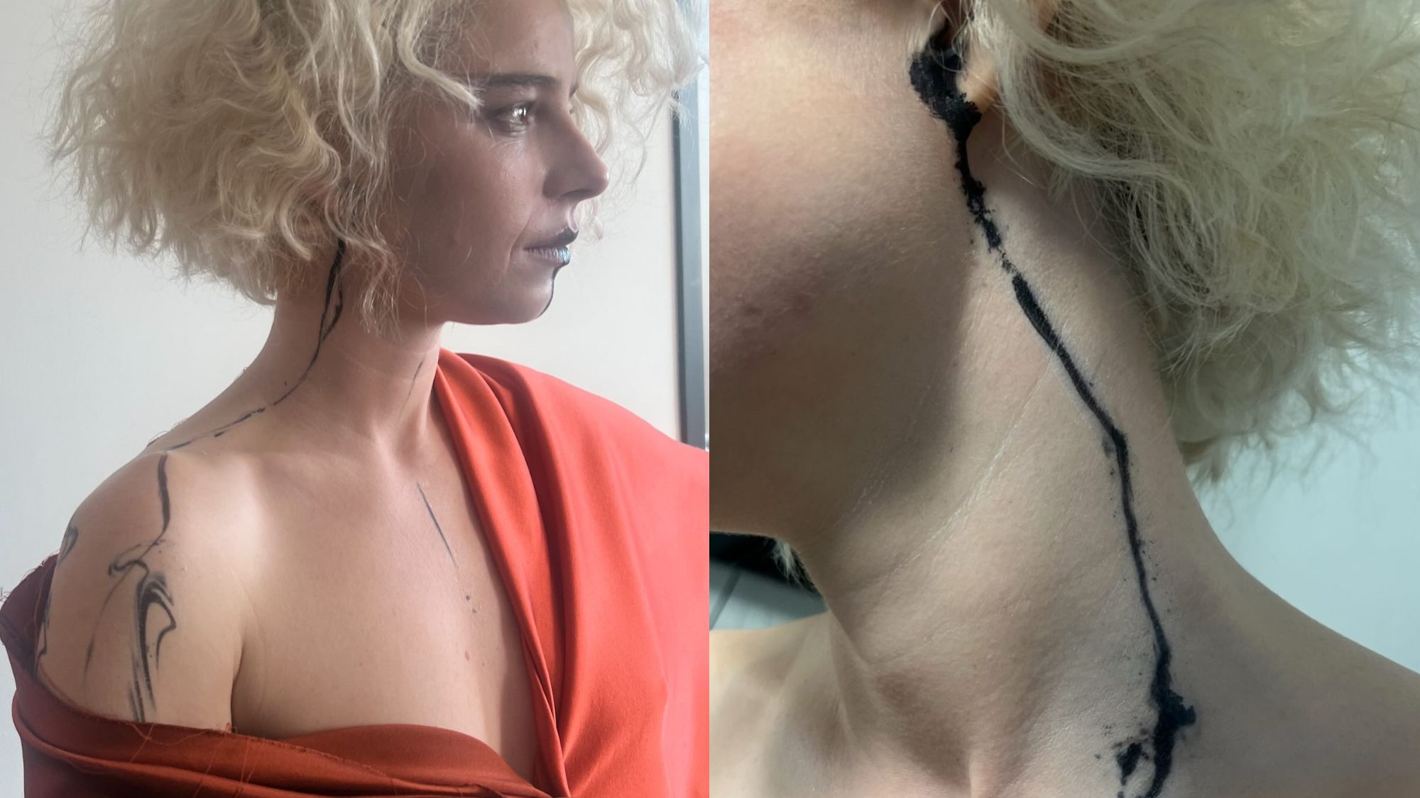 Images of Jessie Buckley in hair and makeup on the set of The Bride!