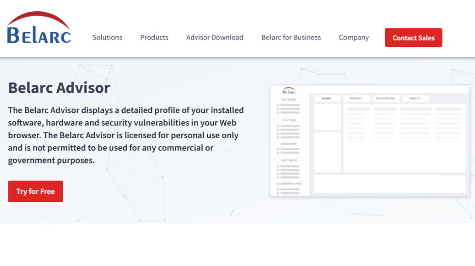 Belarc Advisor website screenshot (April 2025)