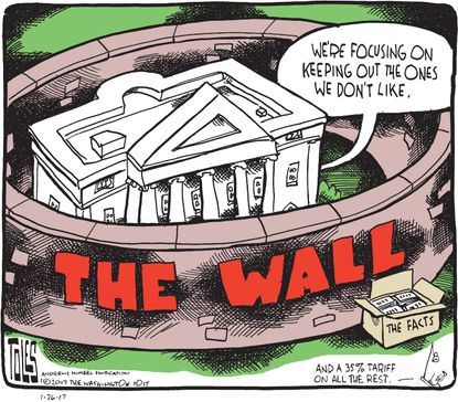 Political Cartoon U.S. White House border Wall keeps out facts