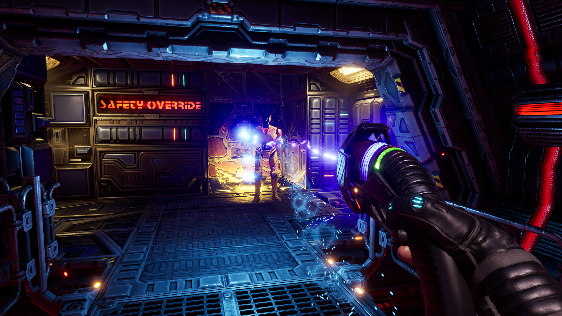 attacking enemy with laser weapon in system shock remake