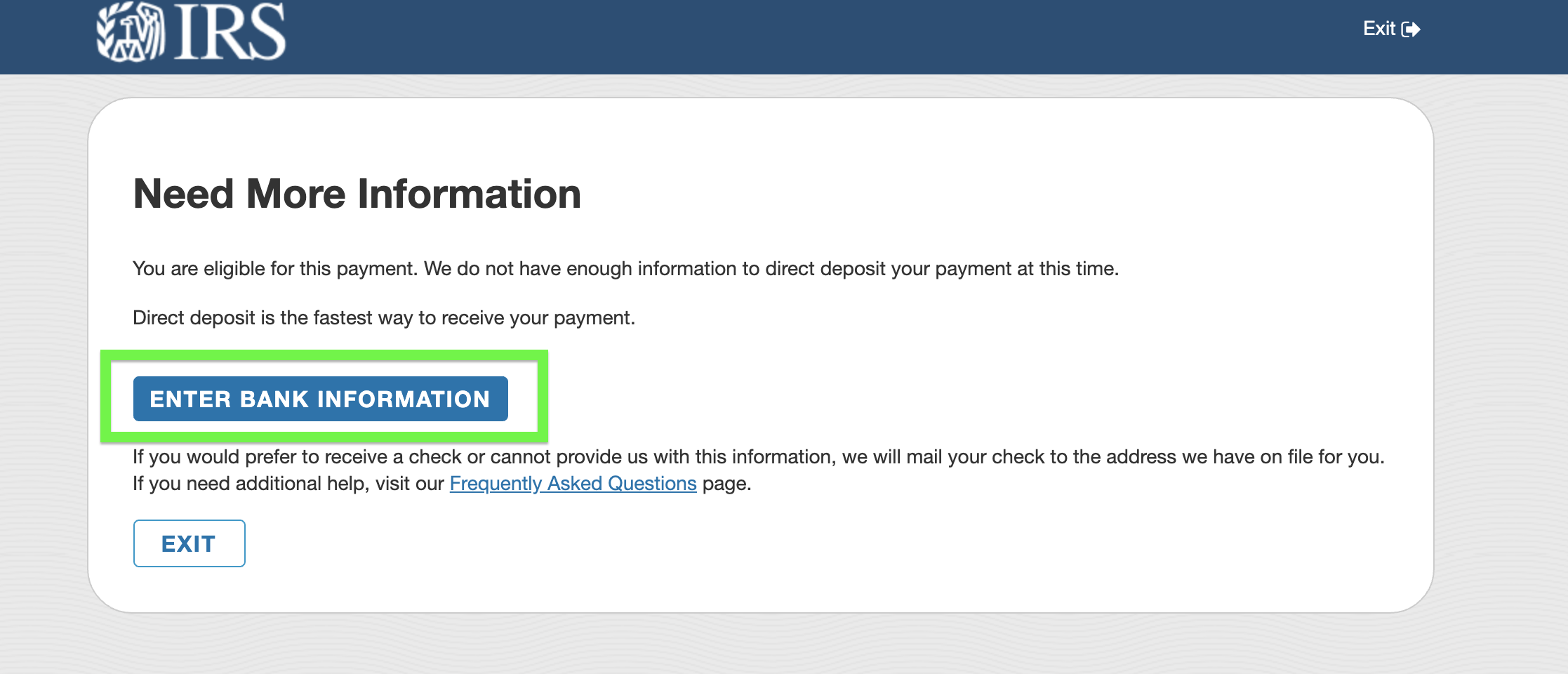 stimulus check direct deposit setup process