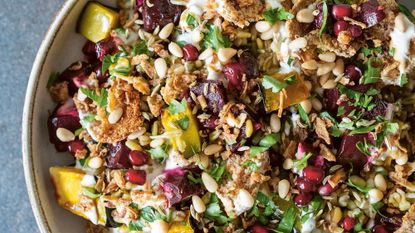 Freekeh with squash, beetroot and pomegranate