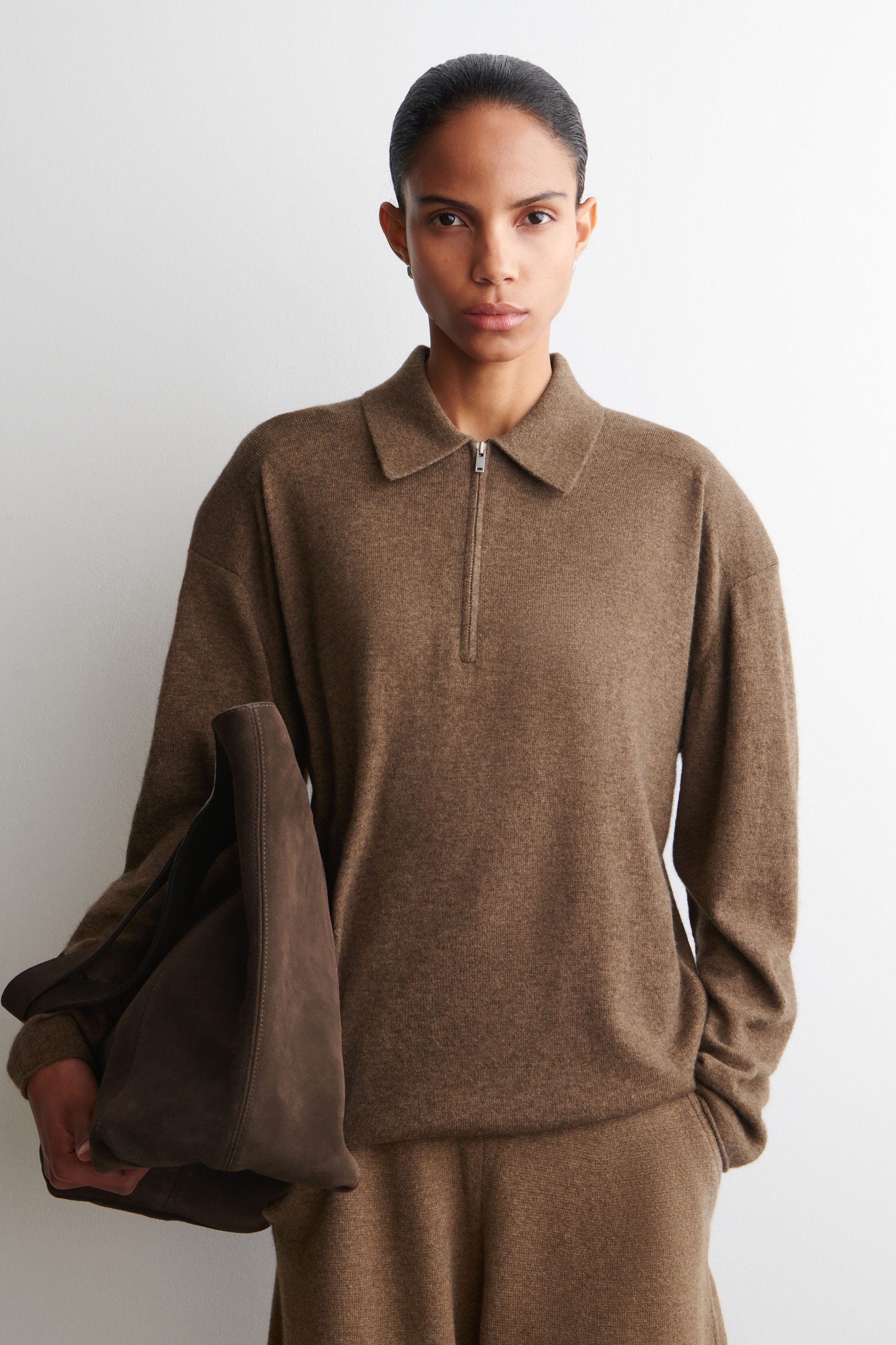 Merino Wool-Yak Zip-Up Polo Shirt