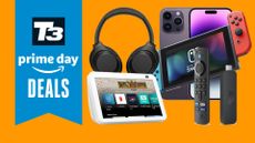 T3 Prime Day banner image with assortment of tech items