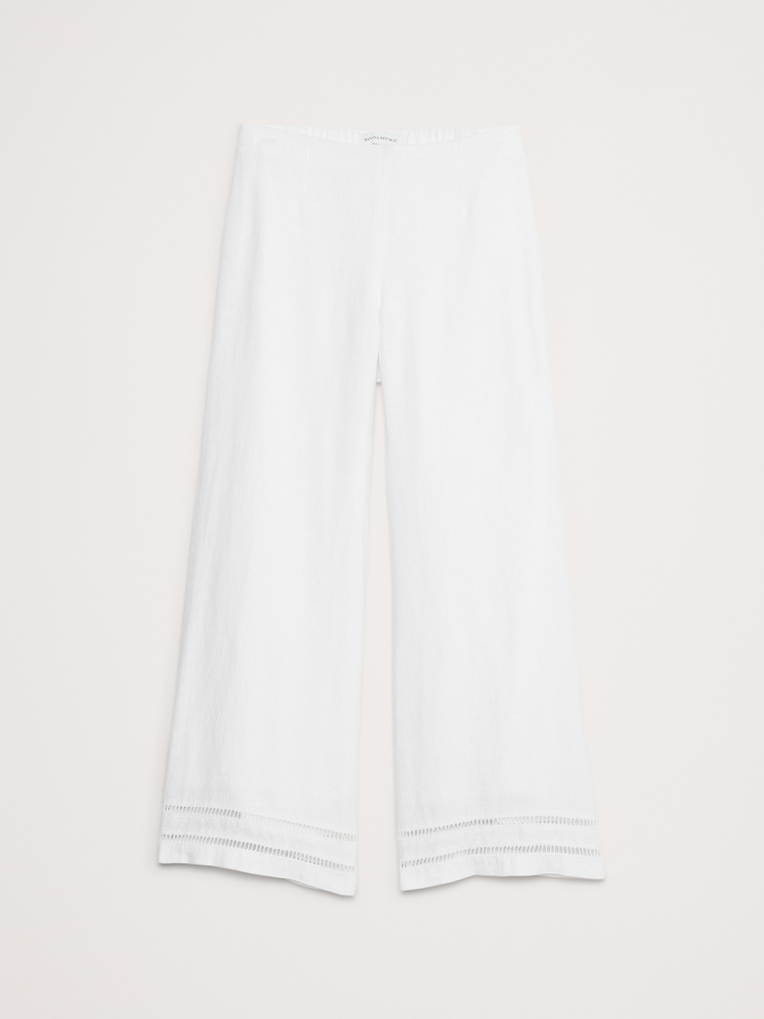 Mid-Rise Kick-Flare Lace-Trim Linen Ankle Pant