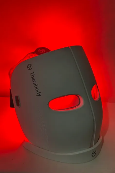 India R., a 'Marie Claire' tester, tests the TheraFace Mask by Therabody