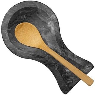 Spoon Rest for Kitchen Counter- Durable & Heat-Resistant Kitchen Spoon Holder- Easy to Clean Spoon Rest for Stove Top- Space Saving Kitchen Accessories- Spoon Rest by Tacken (long Dark Gray Marble)