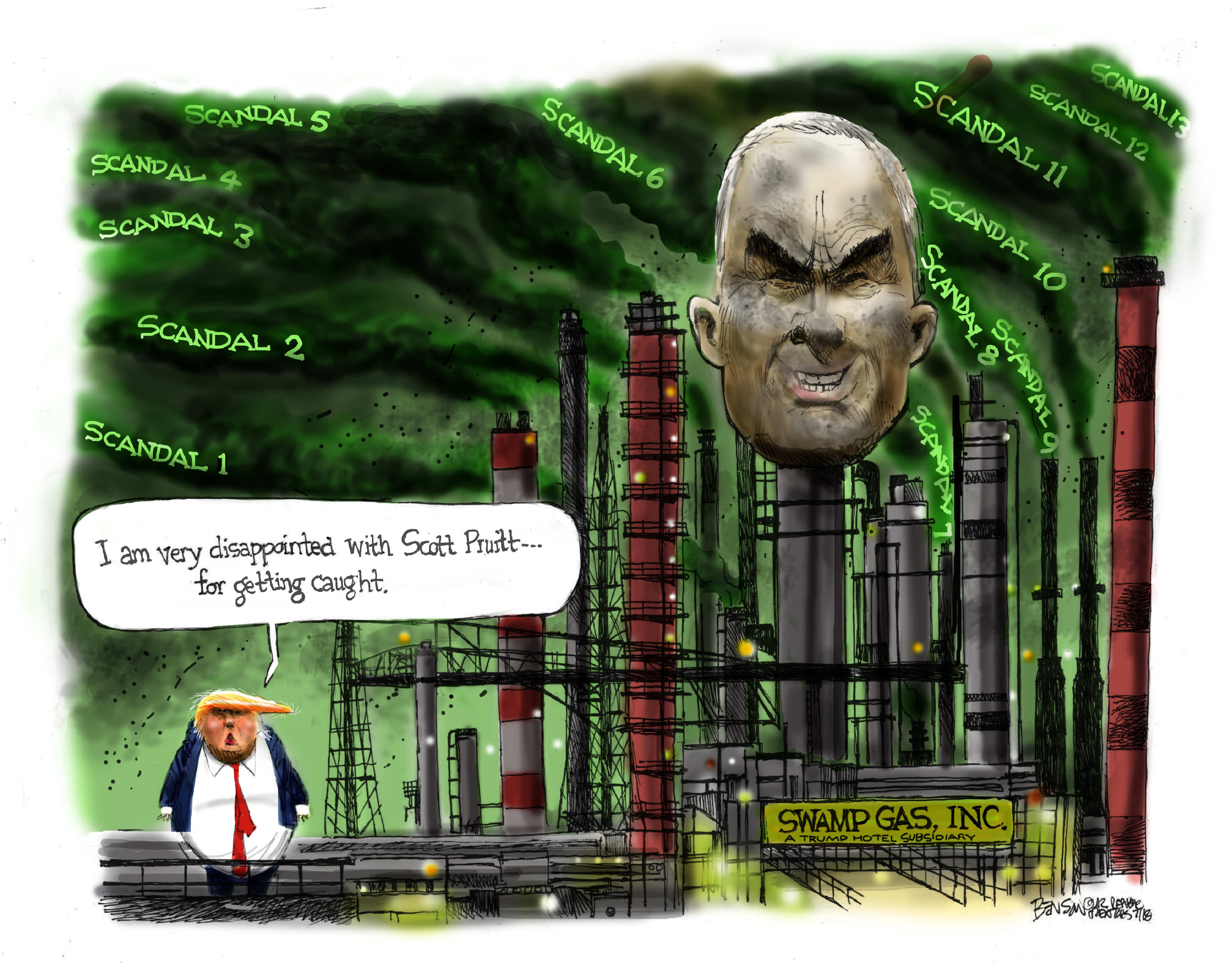 Political cartoon U.S. Scott Pruitt EPA resignation corruption greed ...