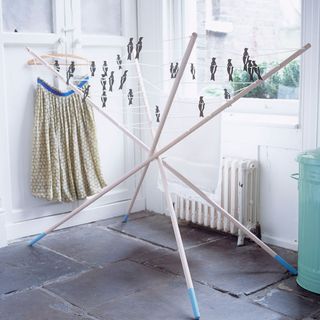 clothes pegs on a clothes airer