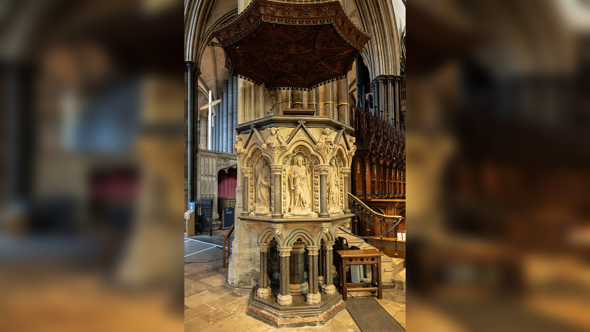 Ornate pulpit in Salisbury Cathedral
