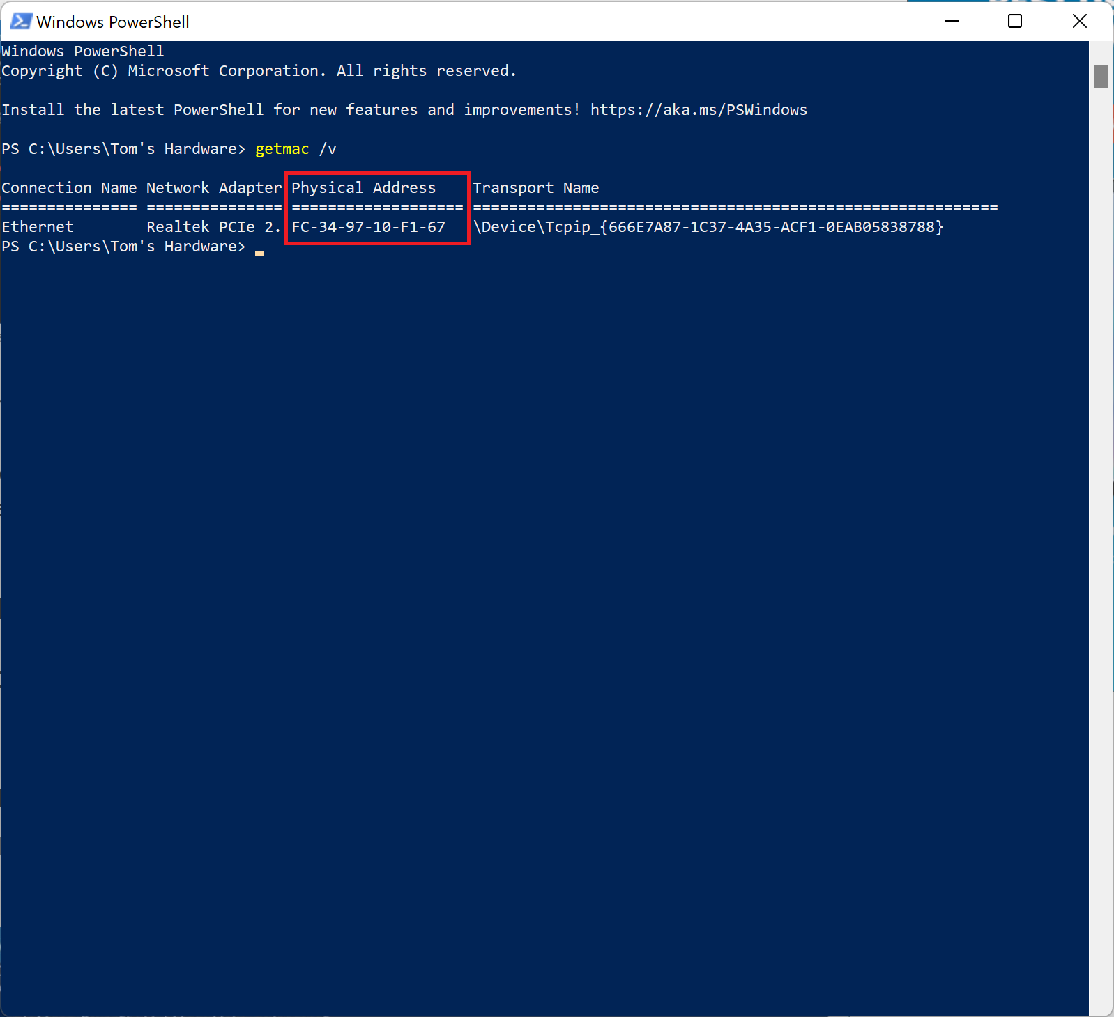 MAC Address in Windows 11