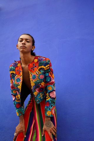 colorful patterned upcycled jacket