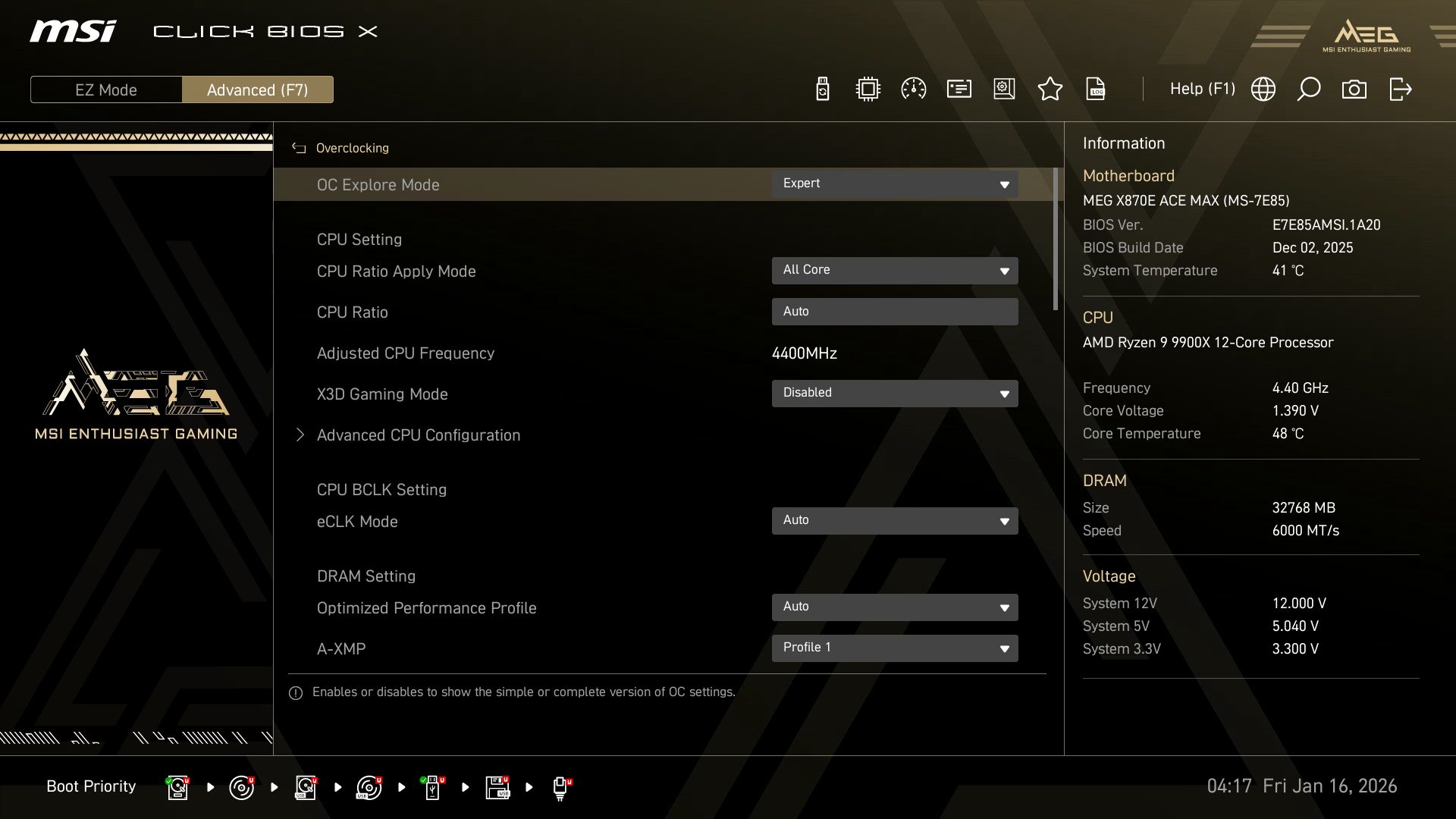 MSI MEG X870E Ace Max - BIOS