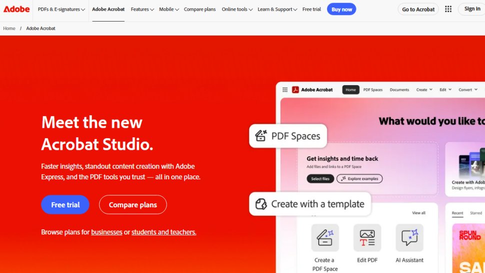 Website screenshot of Adobe Acrobat DC (August, 2025)