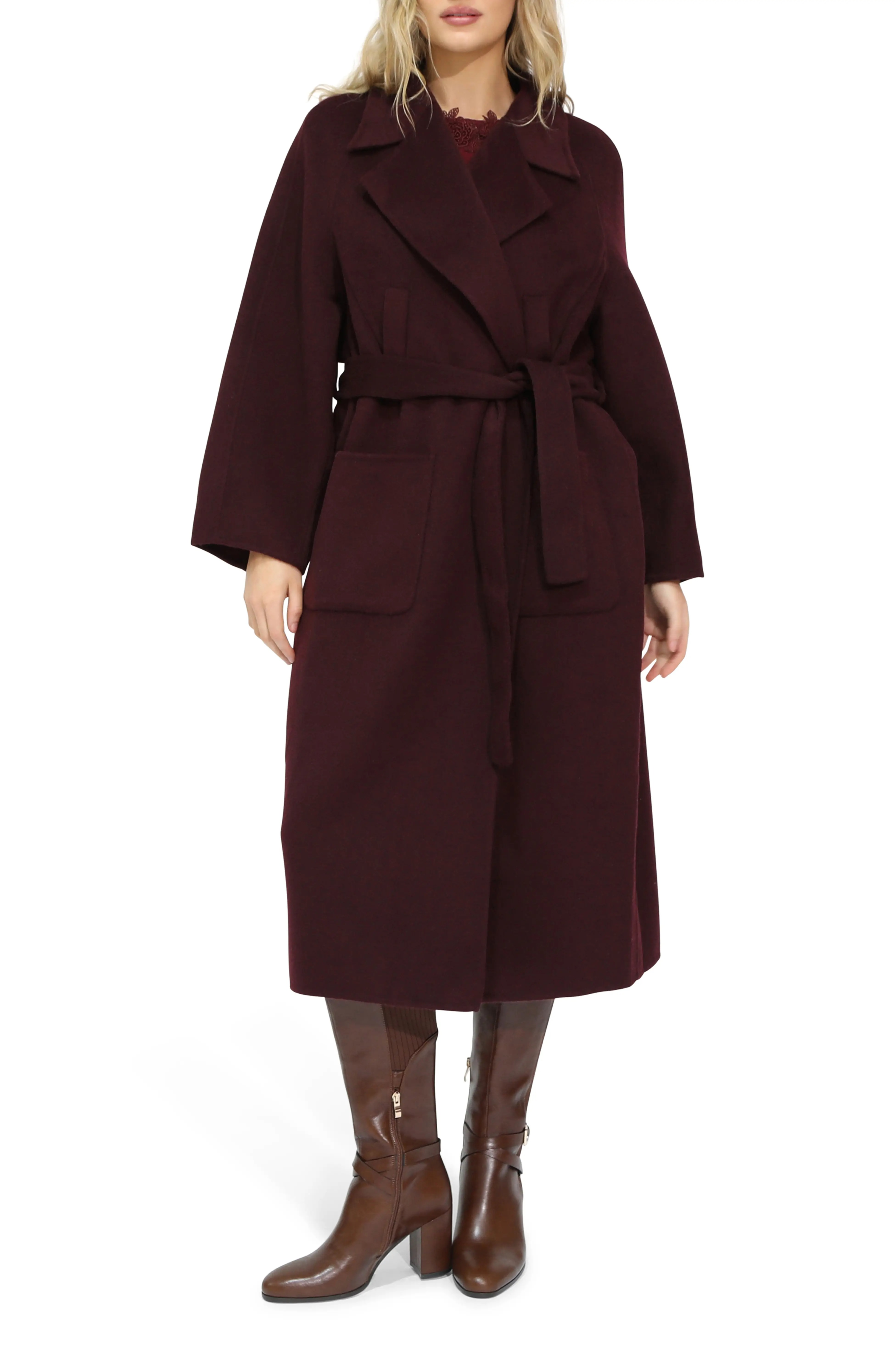 Belle &amp;amp; Bloom, Belted Wool Blend Coat