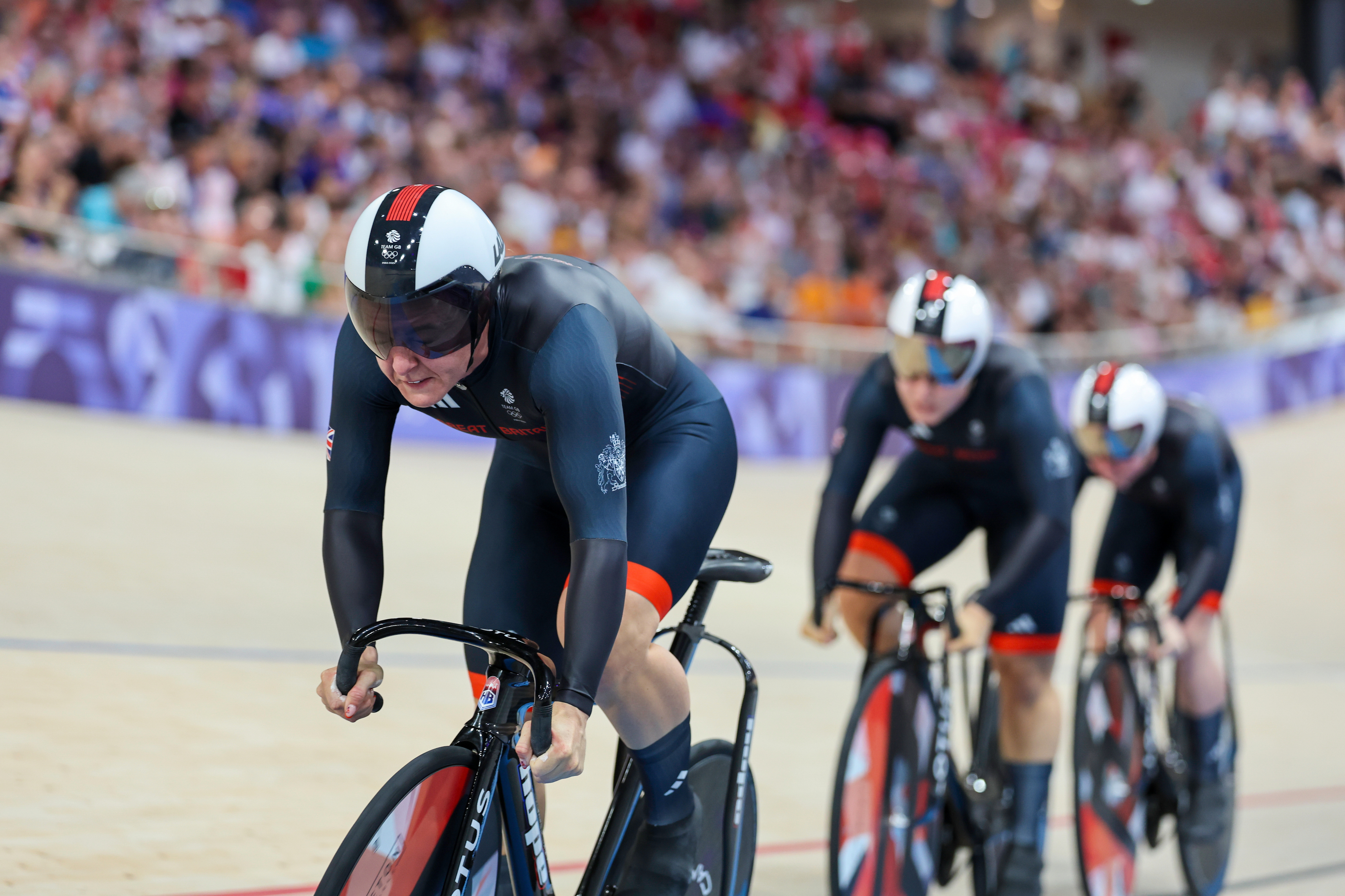 Katy Marchant, Emma Finucane and Sophie Capewell compete at the 2024 Olympics
