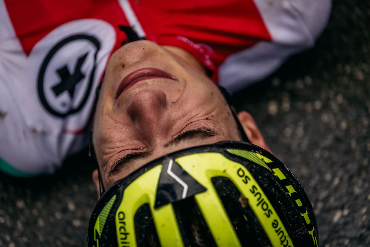 Alexandre Balmer (Switzerland) exhausted after winning