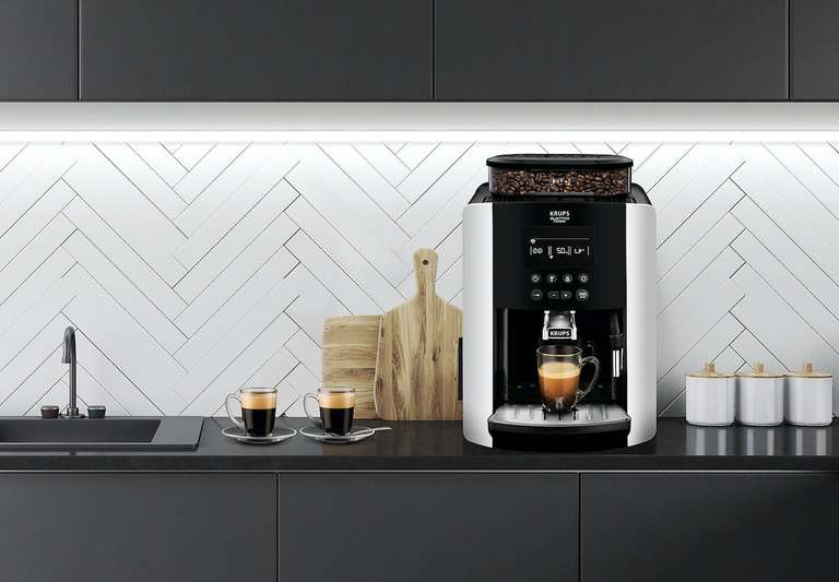 KRUPS EA817840 Arabica Digital Bean-to-cup Coffee Machine on side in kitchen