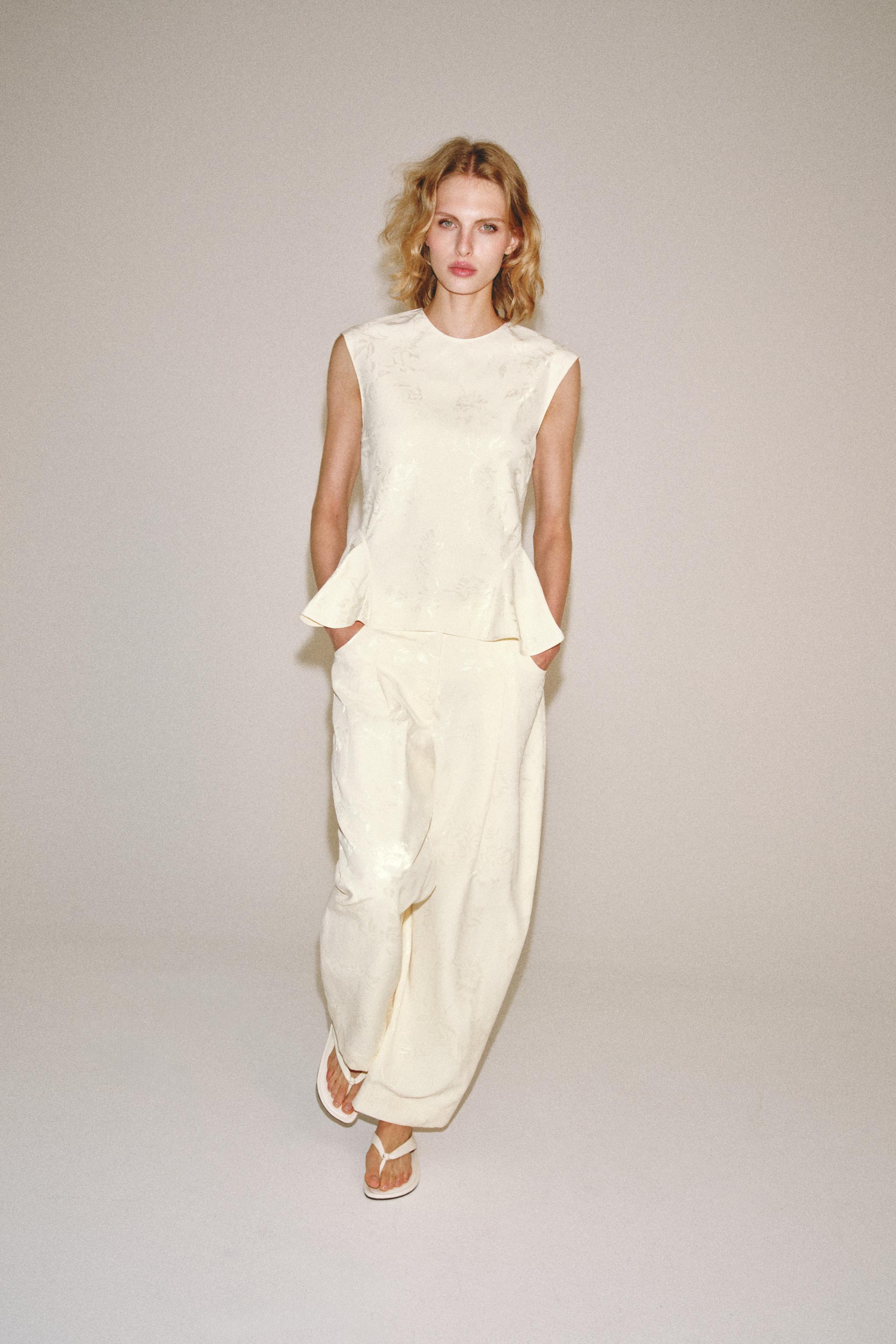 Zw Collection Jacquard Barrel Trousers - Ecru / Beige - Xs