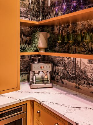 White kitchen with vein style countertops