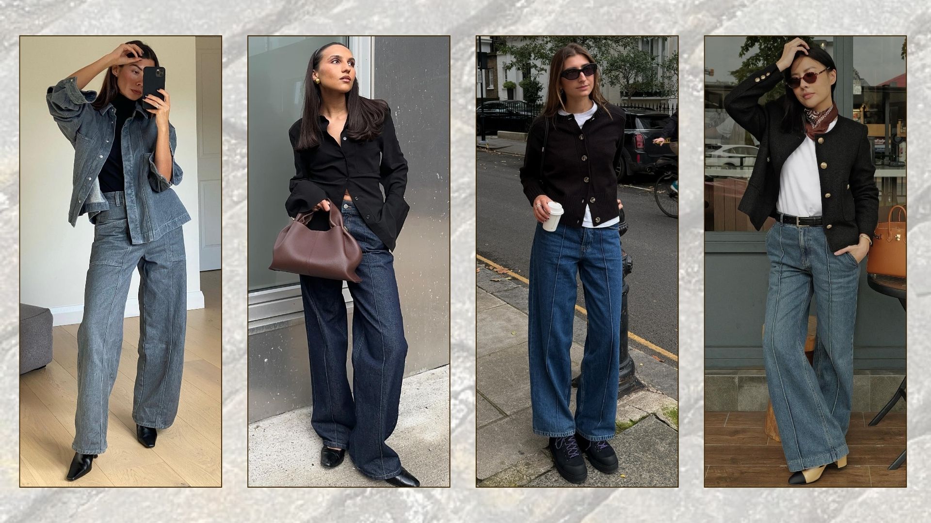 @smythsisters, @ingridedvinsen, @poppyalmond, @savinachow all wearing blue wide-leg pintuck jeans 