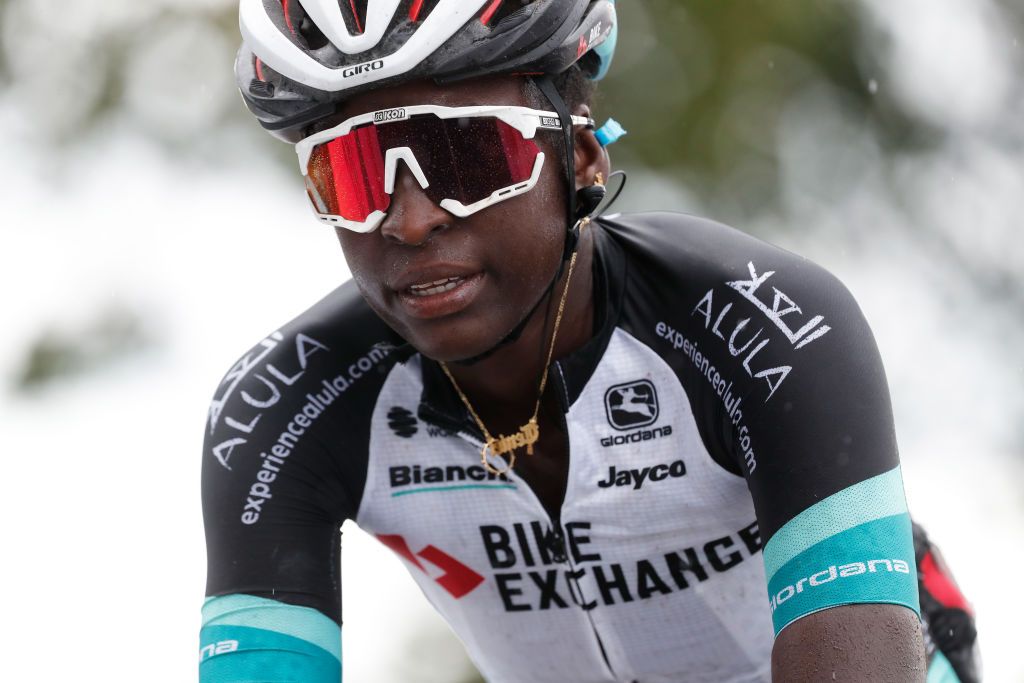 WEERT NETHERLANDS AUGUST 27 Teniel Campbell of Trinidad And Tobago and Team BikeExchange reacts after crosses the finishing line during the 23rd Simac Ladies Tour 2021 Stage 3 a 1259km stage from Stramproy to Weert SLT2021 UCIWWT on August 27 2021 in Weert Netherlands Photo by Bas CzerwinskiGetty Images