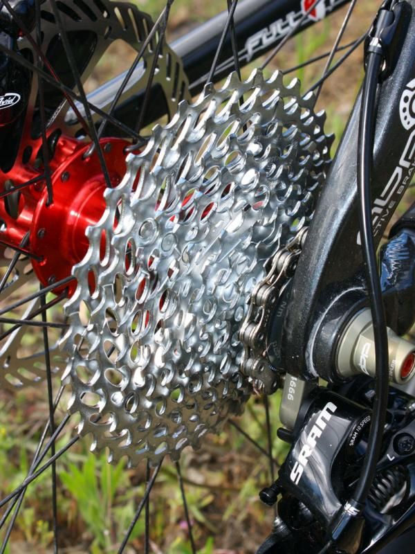 We ran a semi-spidered SRAM PG-1070 cassette during our initial rides and found it to be quiet running and smooth shifting. But a far more trick XG-1080 cassette is coming later this year with XX-like features.