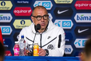 Slovakia manager Francesco Calzona speaks at a press conference as Slovakia Euro 2024 squad manager