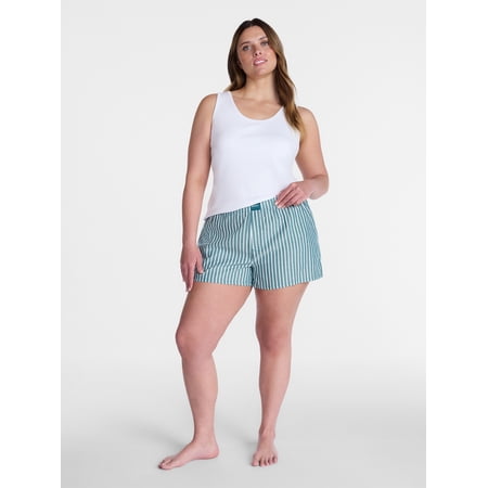 Joyspun Women's Woven Pajama Boxer Shorts, 3'' Inseam, Sizes Xs-2x