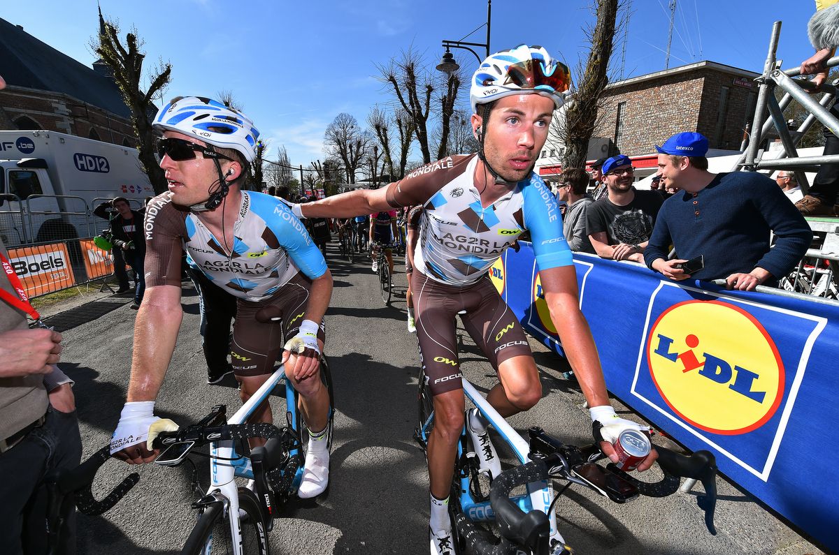Micka&euml;l Ch&eacute;rel with AG2R teammate Jan Bakelants