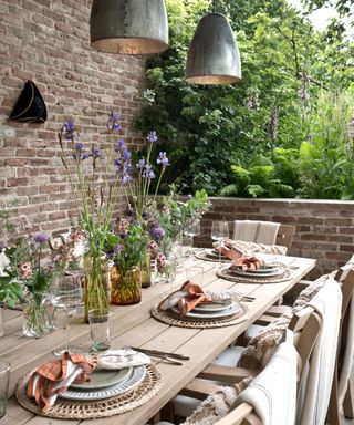 garden dining table and plants