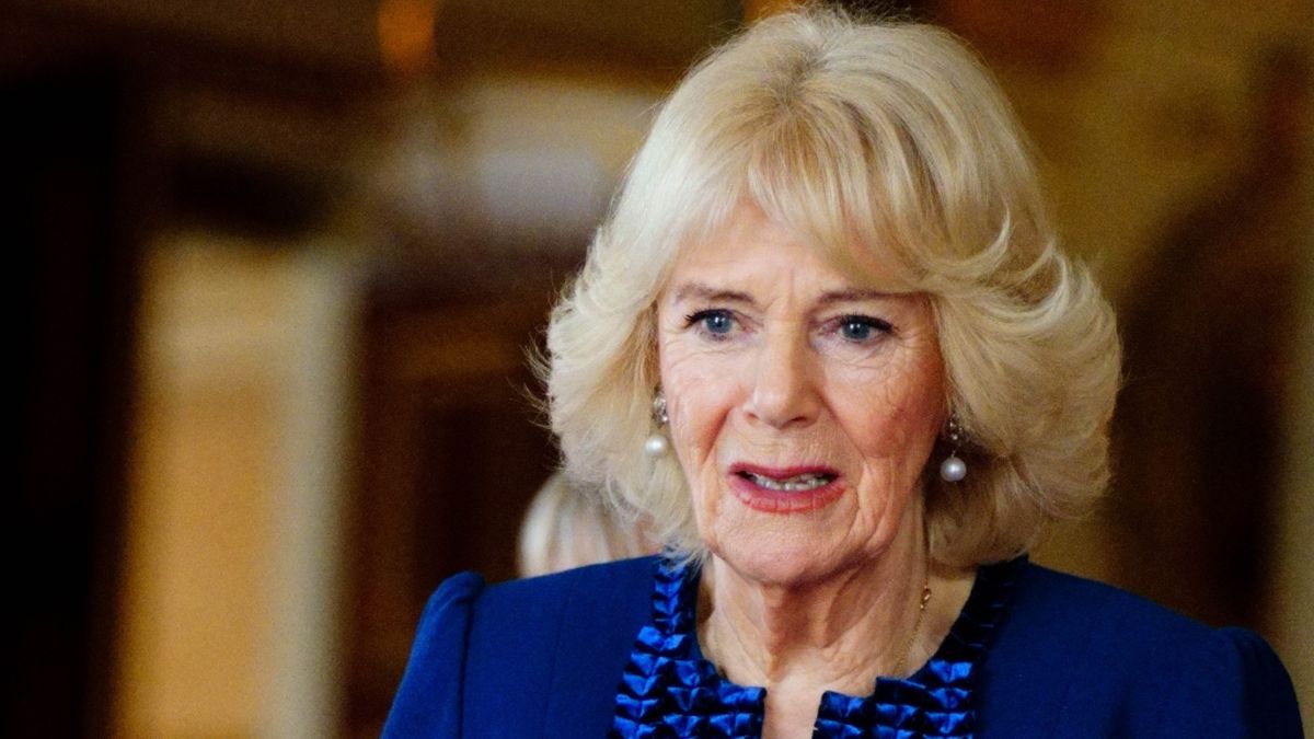 Queen Camilla exudes elegance in regal blue tunic dress with go-to accessories and newly preferred neckline at poignant meeting