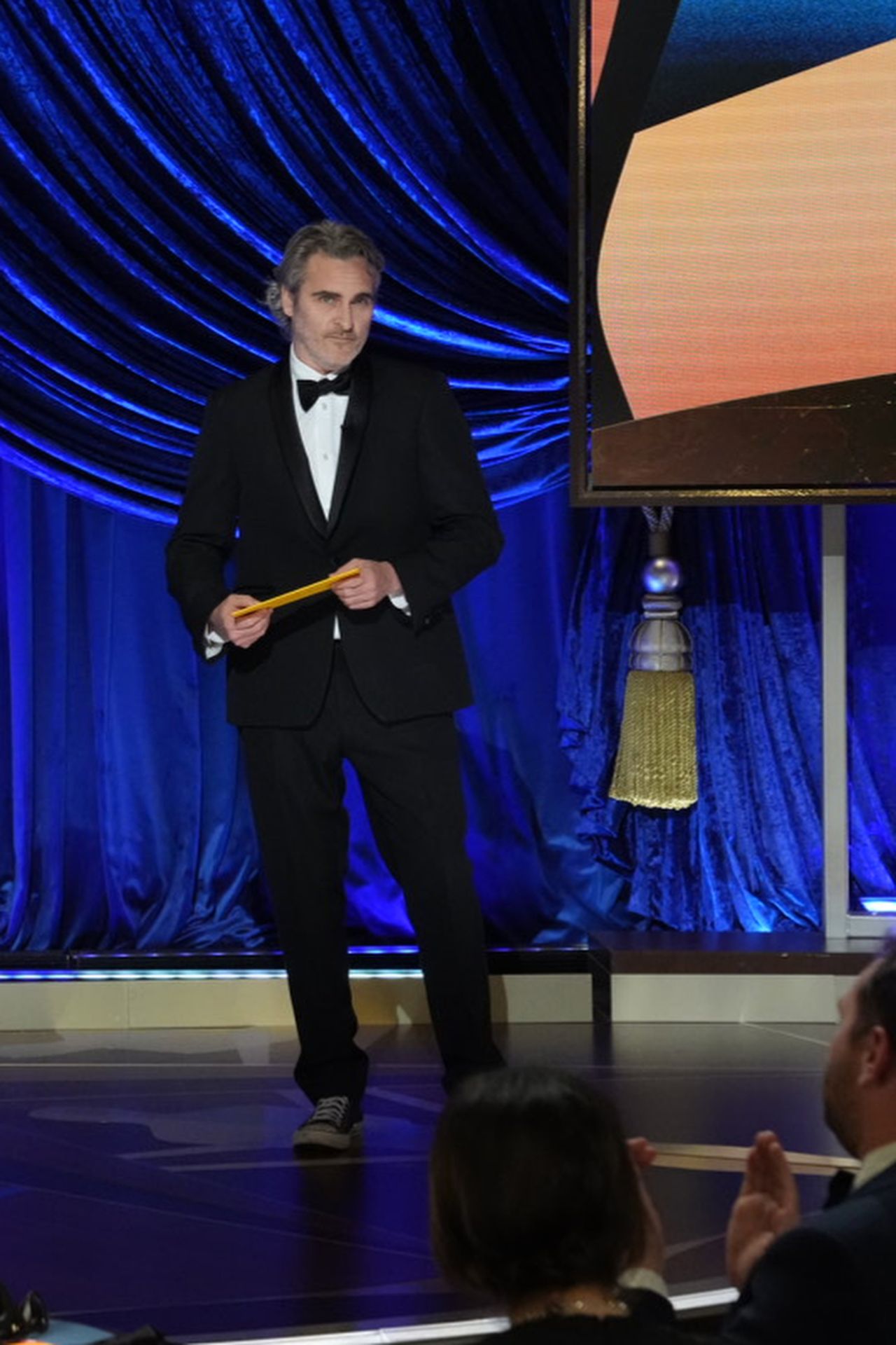 Joaquin Phoenix presents the award for best actor in a leading role, which went to Anthony Hopkins for 'The Father'