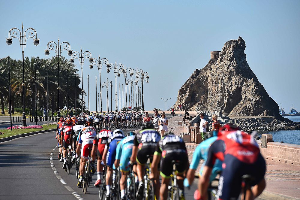 The peloton in action during Oman's final stage.