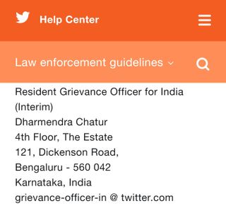 Screenshot of Twitter website that shows the name of new grievance redressal officer