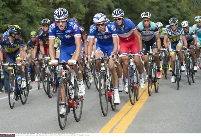FDJ on the front of the bunch