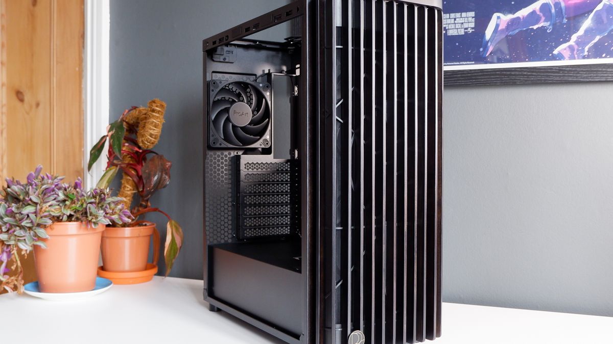 A gaming PC in the process of being built, using Radeon and Ryzen components and an Asus Pro Art PA401 PC case.