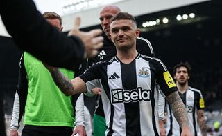 Kieran Trippier of Newcastle United (2) following the Premier League match between Newcastle United FC and Ipswich Town FC at St James' Park on April 26, 2025 in Newcastle upon Tyne, England.