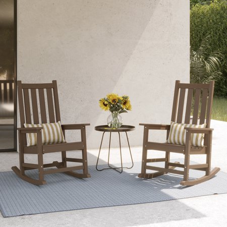 Hdpe Outdoor Rocking Chair,weather &amp;amp; Fade Resistant Porch Rockers for Patio, Deck &amp;amp; Porch&amp;#65292; Oversized Rocking Chairs With Widened Seats &amp;amp; High Backs Brown