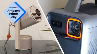 Two projectors with an Amazon Prime Day logo overlaid