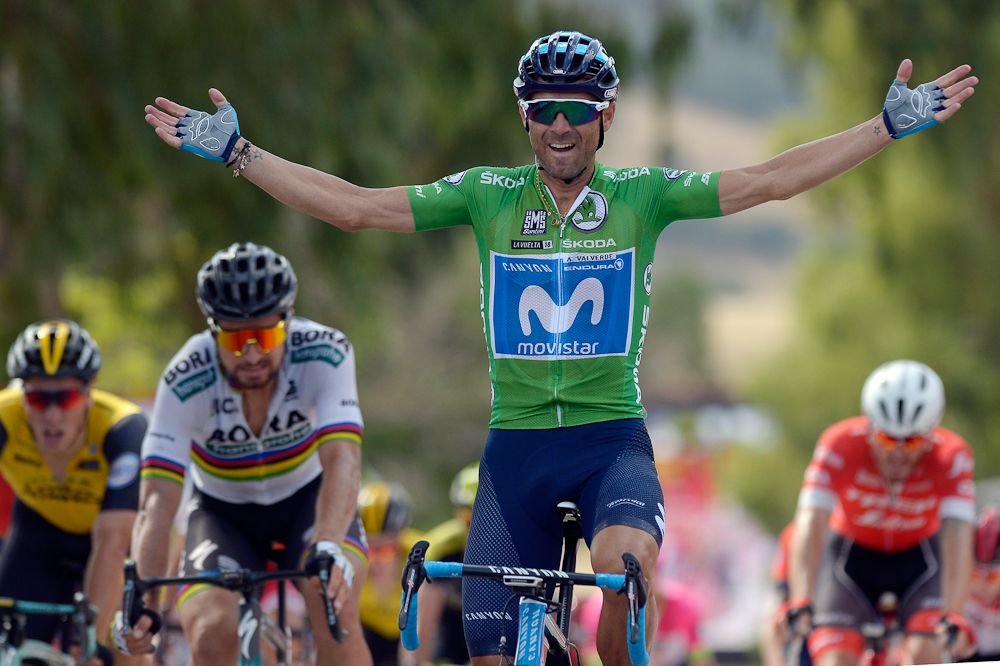 Alejandro Valverde wins stage 8 at the Vuelta a Espana ahead of Peter Sagan