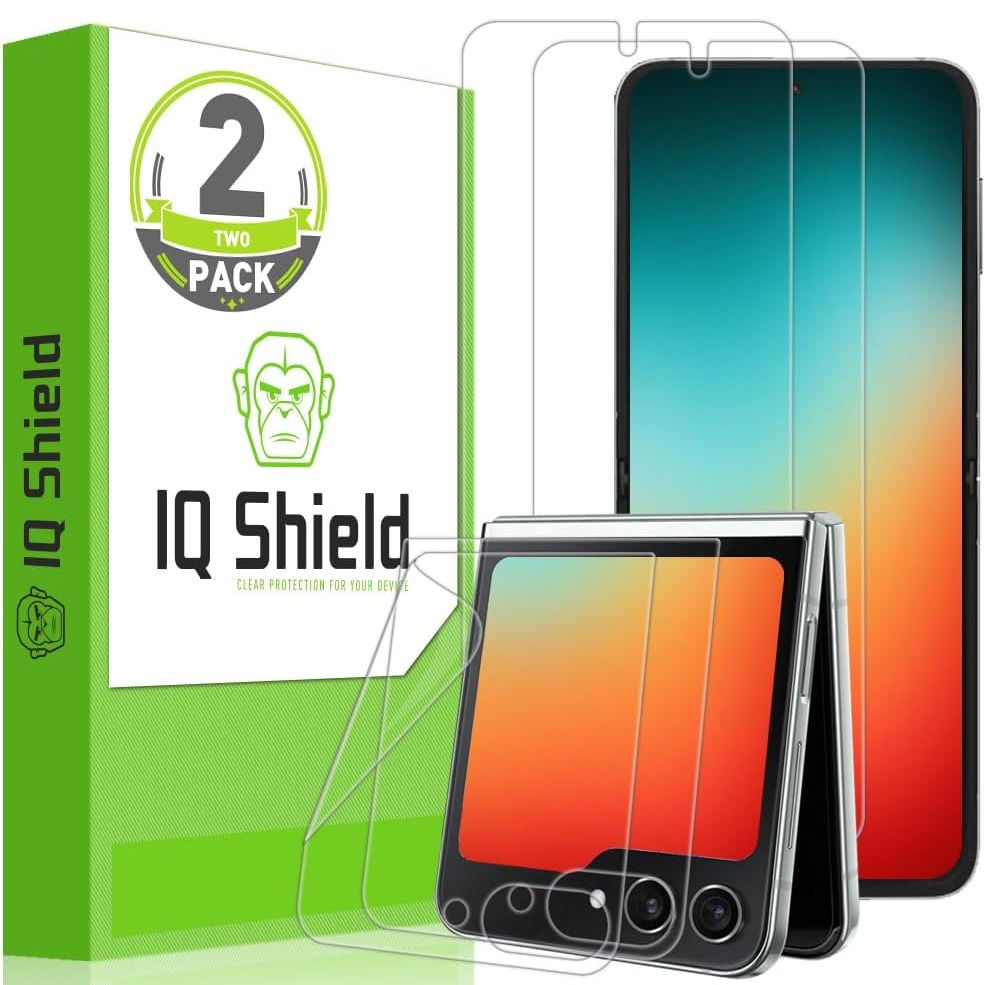 IQShield Z Flip 7 FE 2025/Samsung Galaxy Z Flip 6 (2-Pack) Anti-Bubble Clear Film